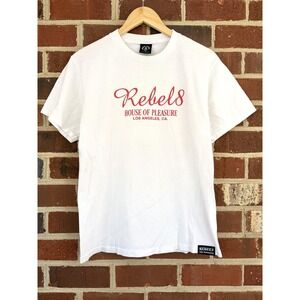 REBEL8 Shirt Mens Medium White House Of Pleasure Pin-Up Graphic Tee T-Shirt